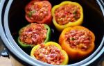 How to prepare stuffed peppers with minced meat and rice in a saucepan for a quick recipe with photos
